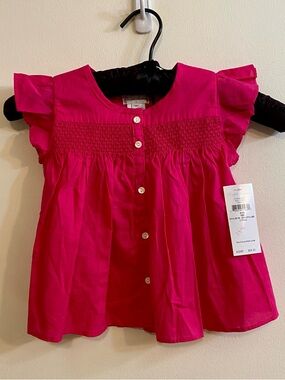 Ralph Lauren Buttoned Blouse Top Hibiscus Pink Toddlers Sz 18M Preppy NWT READ*